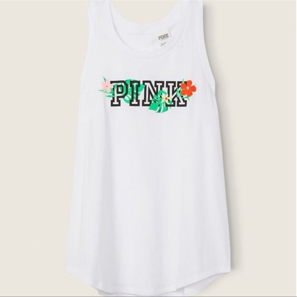 PINK Victoria's Secret White Tank Top with Floral Design